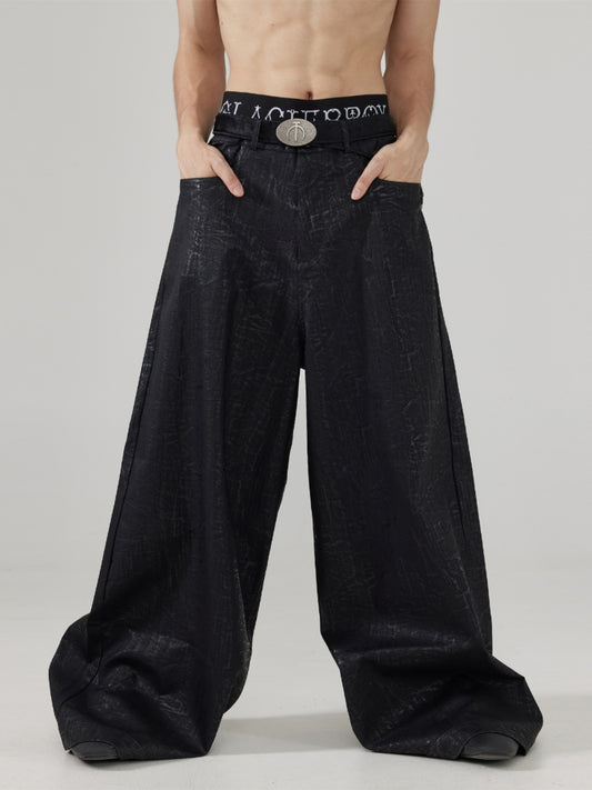 Wax Coating Wide Leg Pants