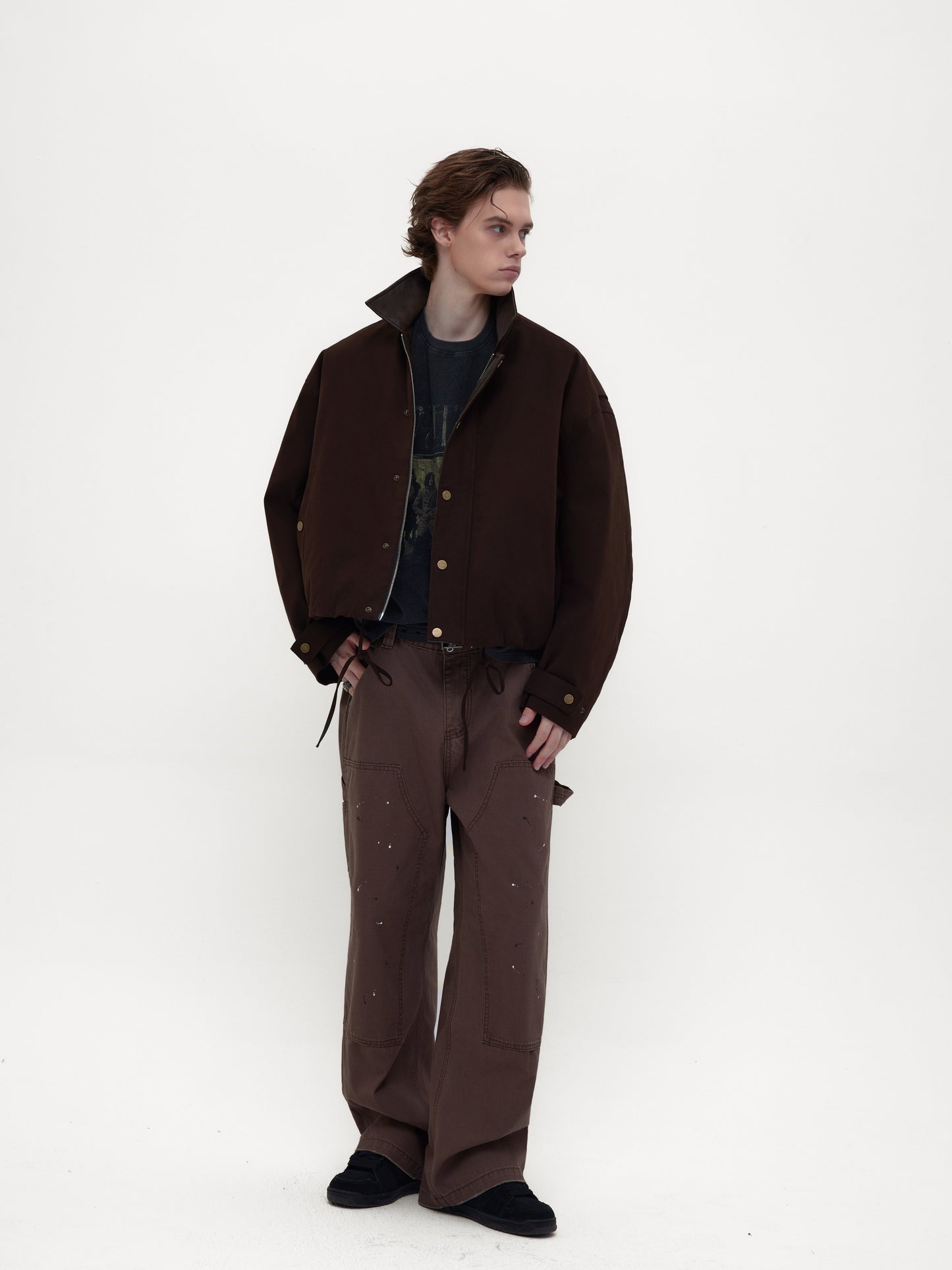 Burn-style leather-collar cotton jacket