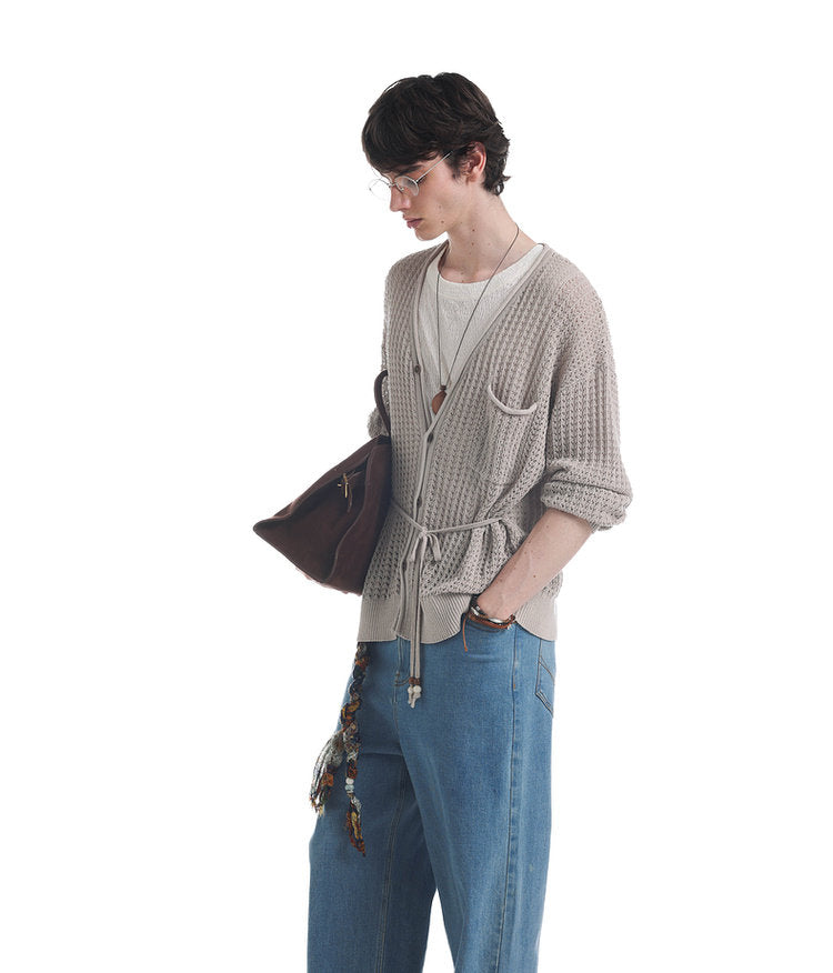 Beaded Knit V-Neck Cardigan