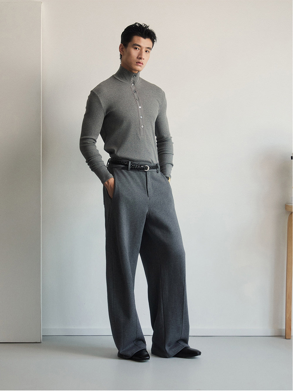 High-Neck Button-Down Shirt