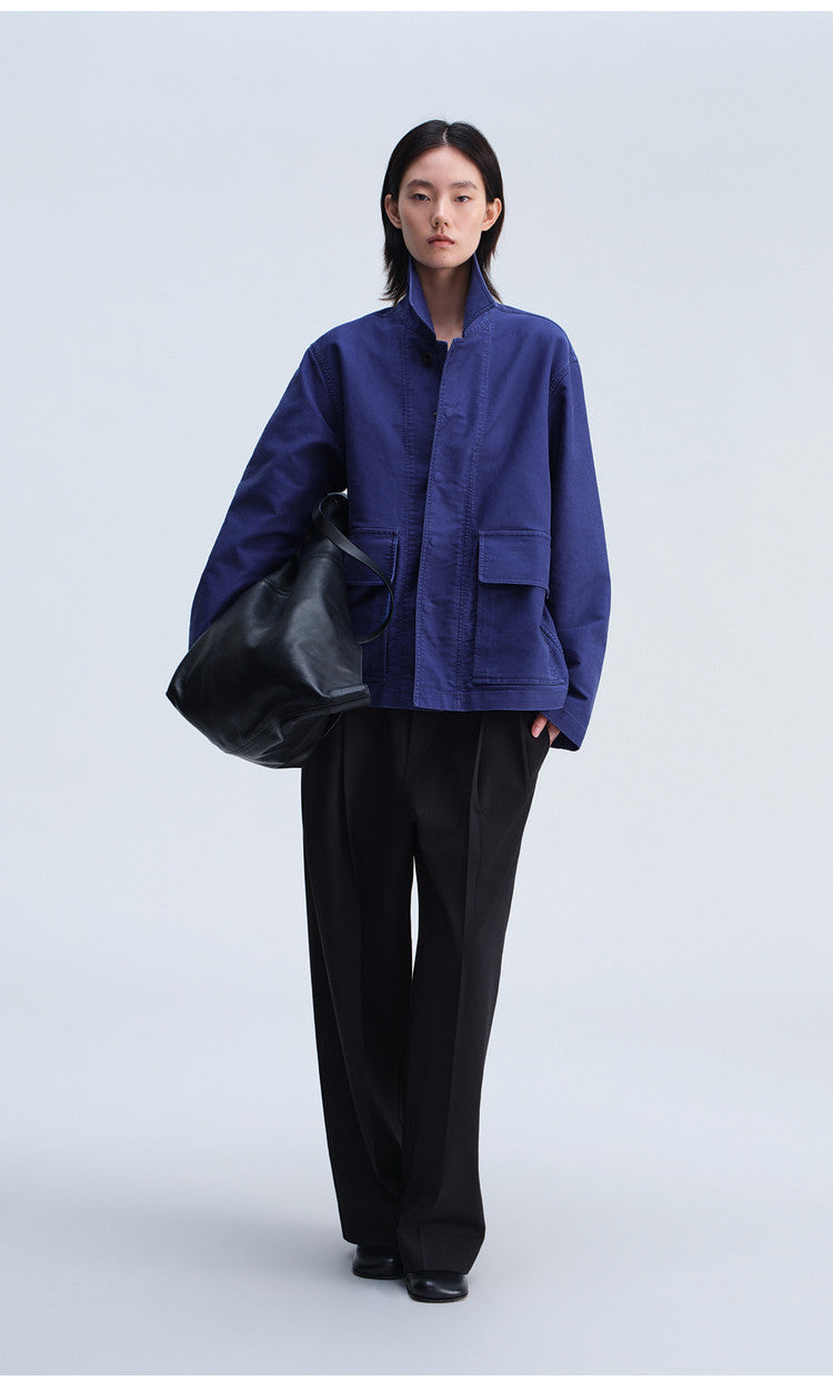 Casual Jacket with Stand-Up Collar and Patch Pockets