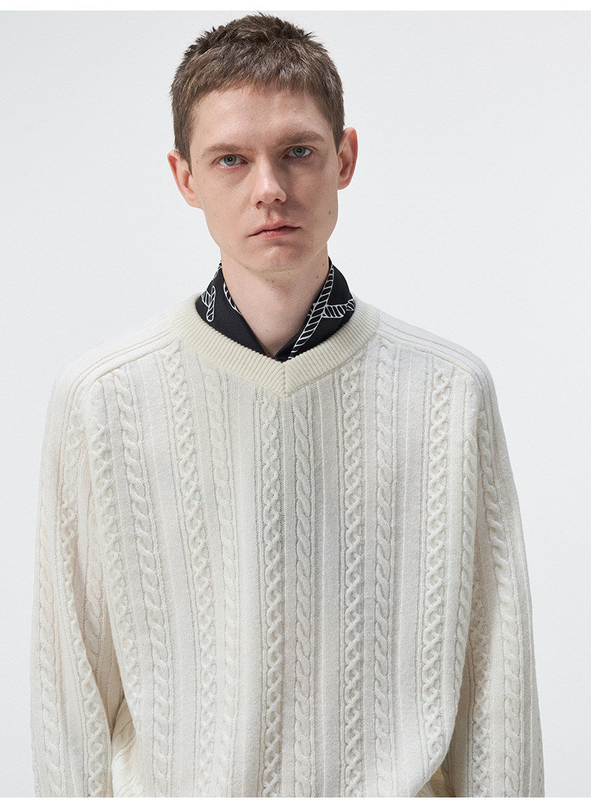 Classic Cable-Knit V-Neck Sweater