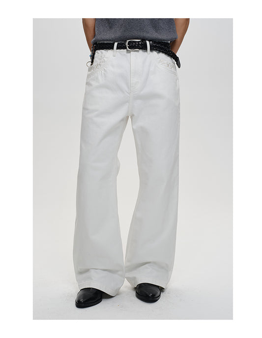 Flower embroidered jeans