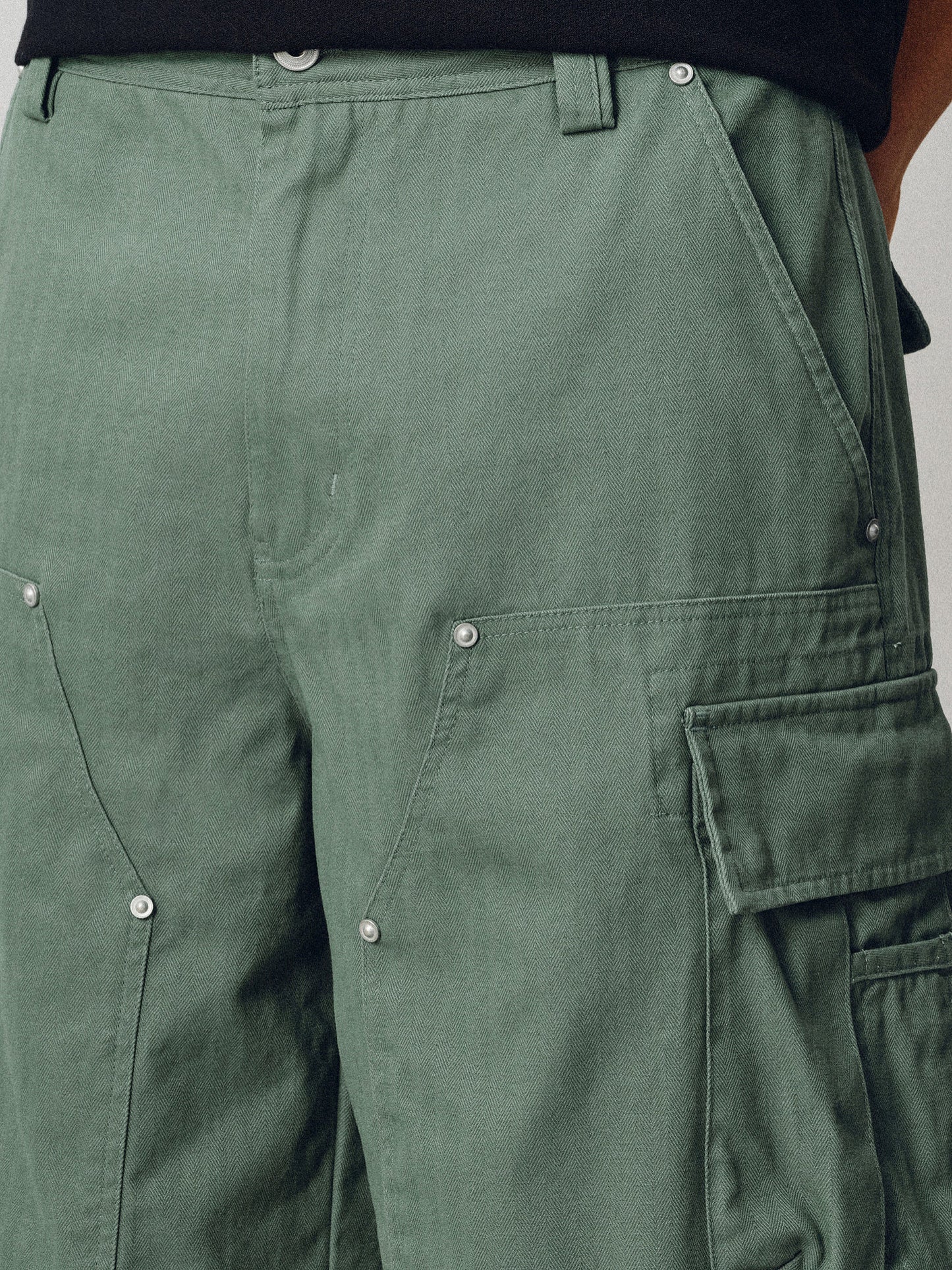 Herringbone-Patterned Work Shorts