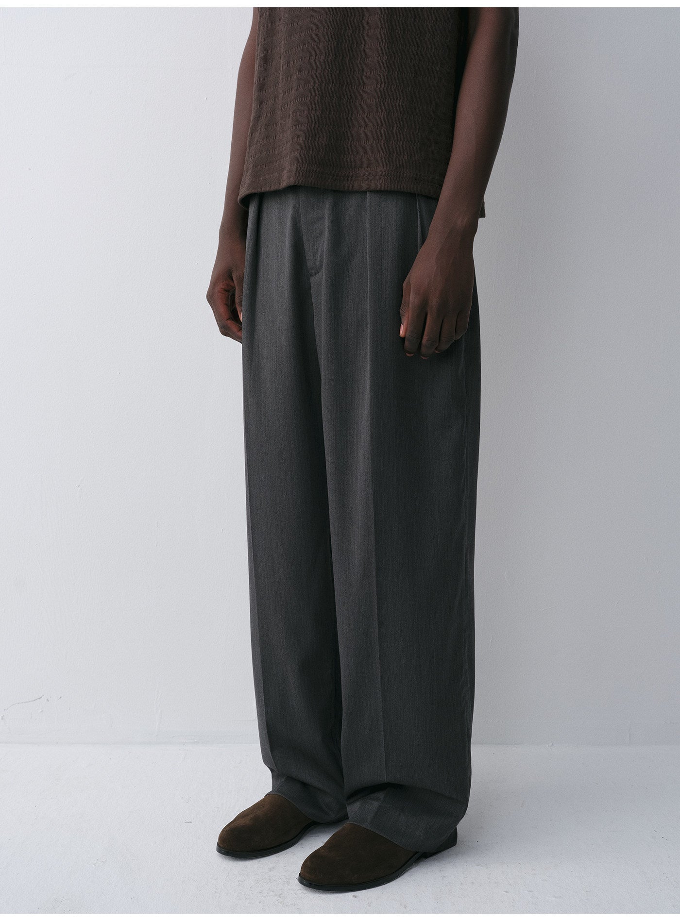 Wool Double-Pleated Casual Pants