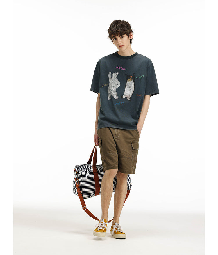 Printed wash-processed T-shirt