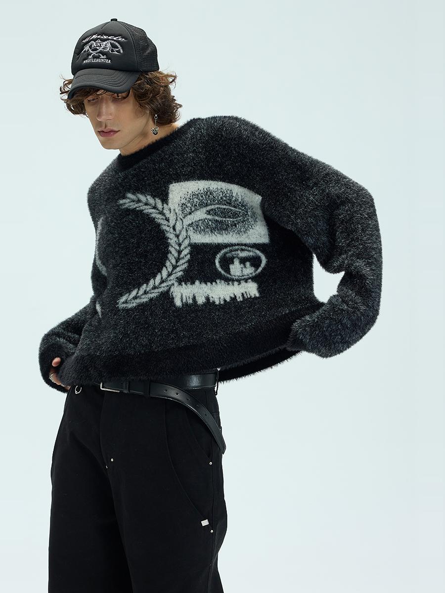 Imitation mink oversized crew neck sweater