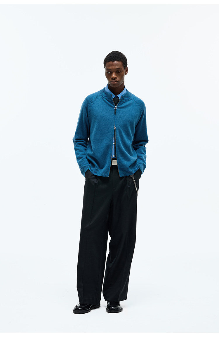 Crew Neck Double Zipper Cardigan