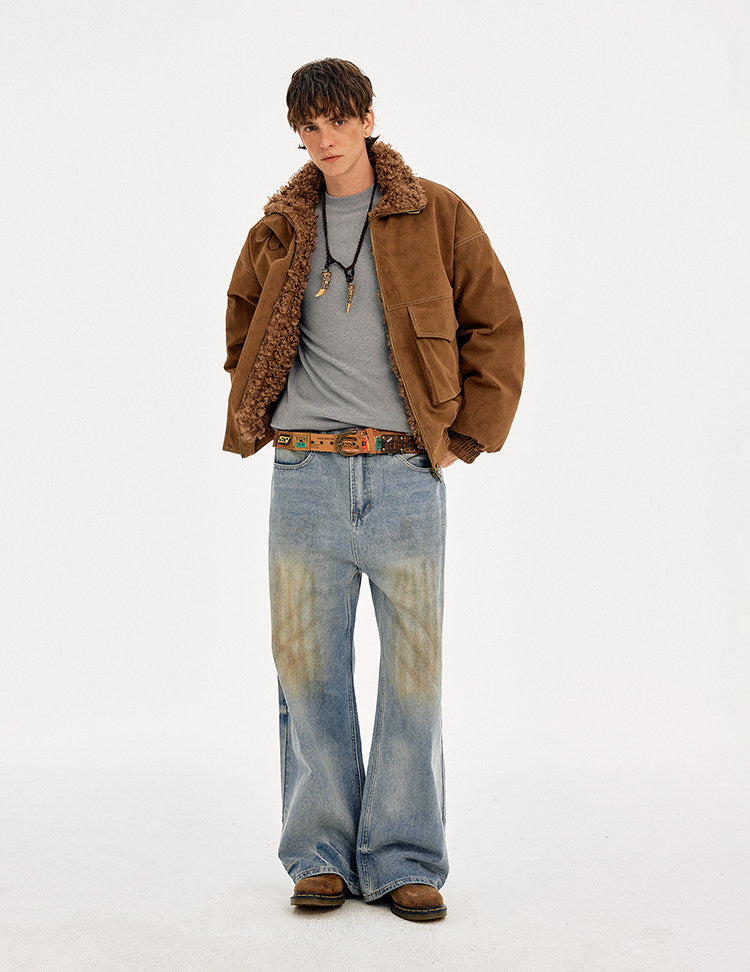 Unisex Faux Suede Collar Cotton Jacket