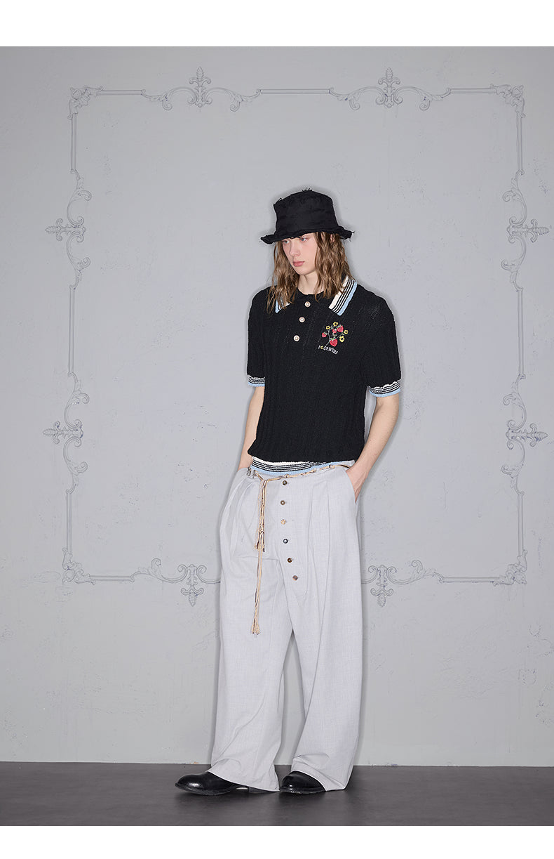 Pearl Button Embroidery Polo Shirt