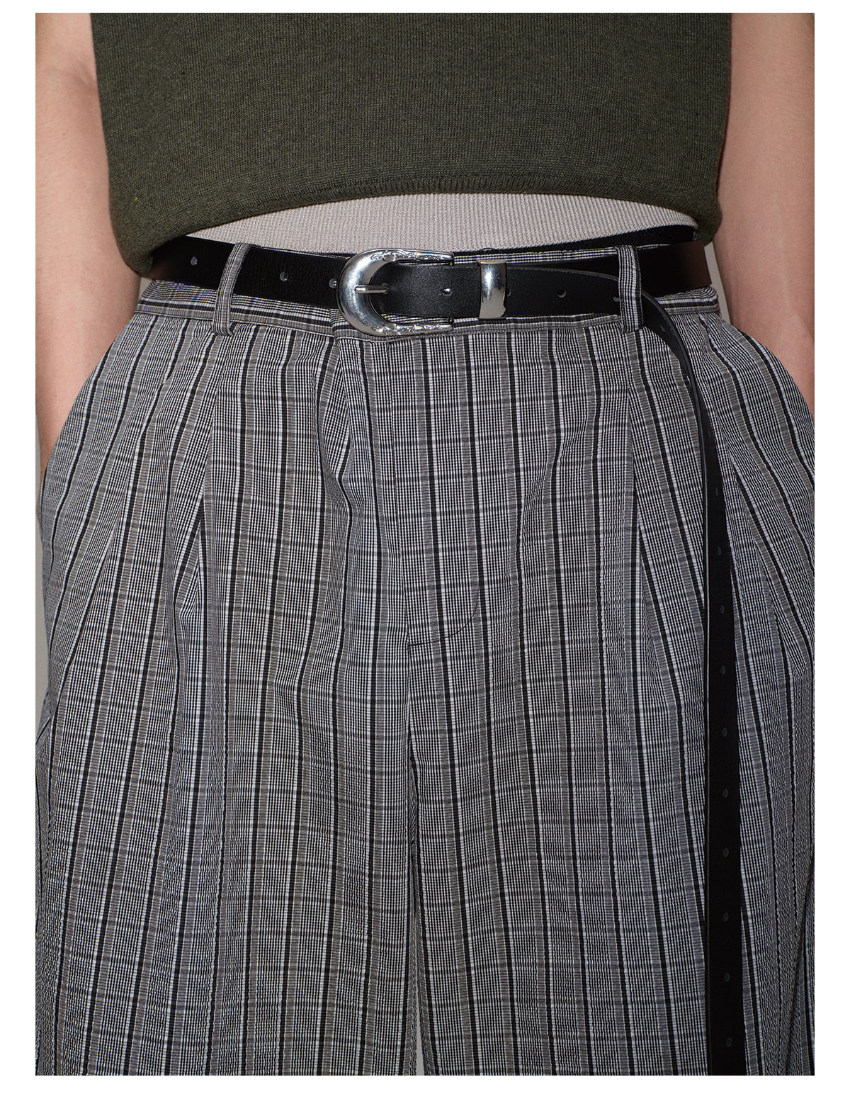 Leather belt with silver buckle