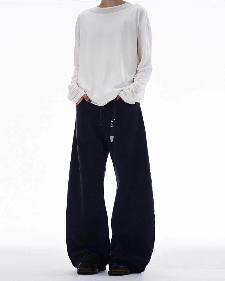 Loose straight old washed casual denim pants