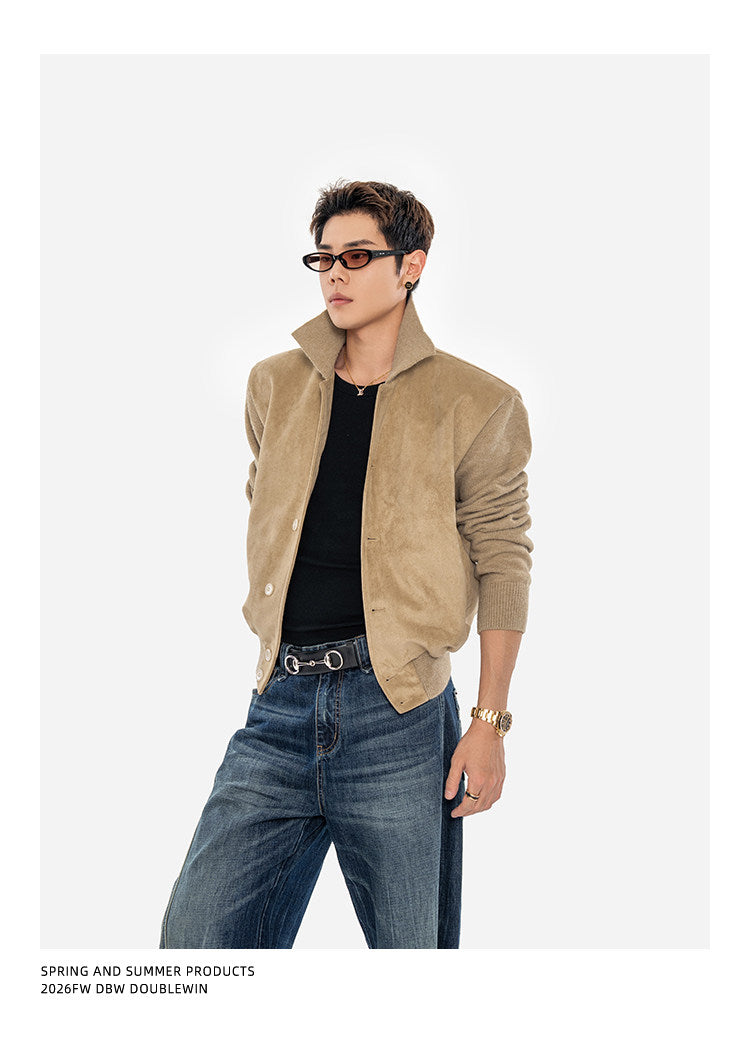 Suede and Knit Baseball Jacket