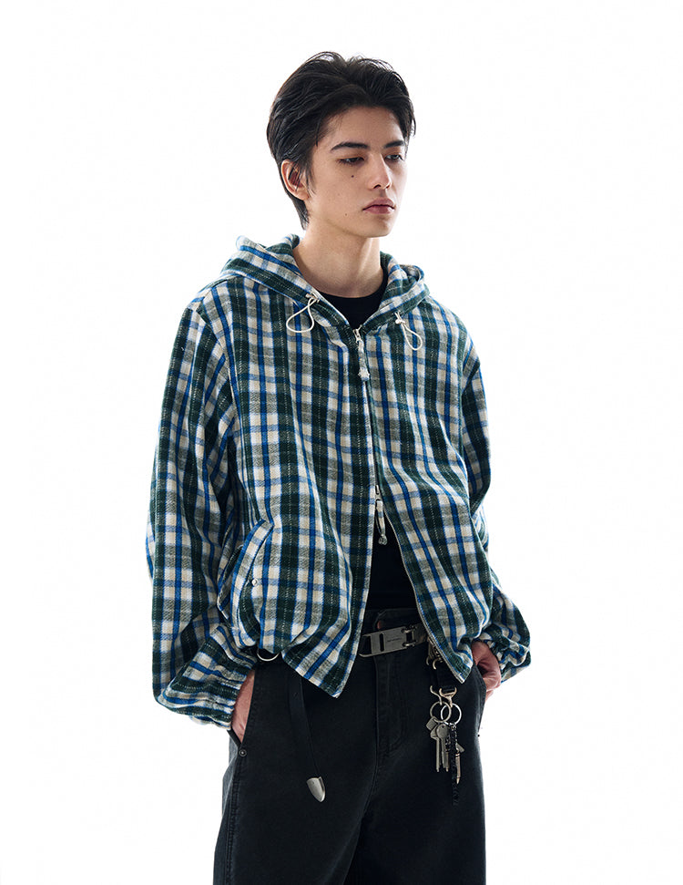 Checkered hooded shirt