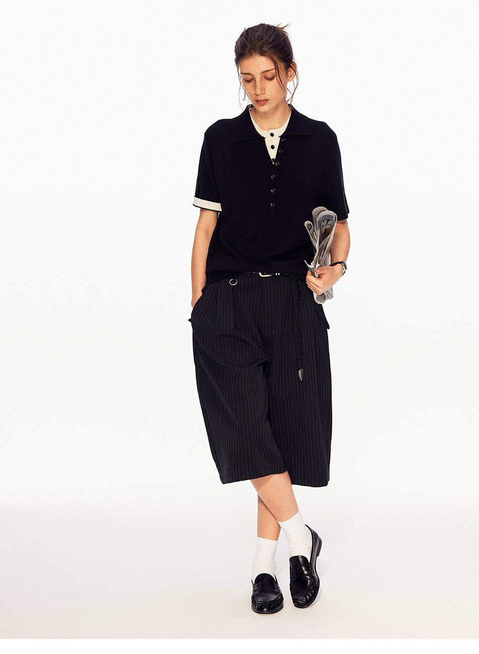 Striped Pleated Shorts
