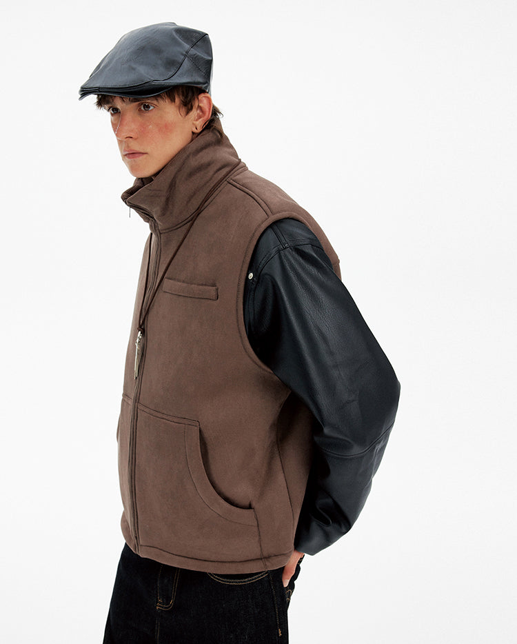 Suede Stand Collar Vest