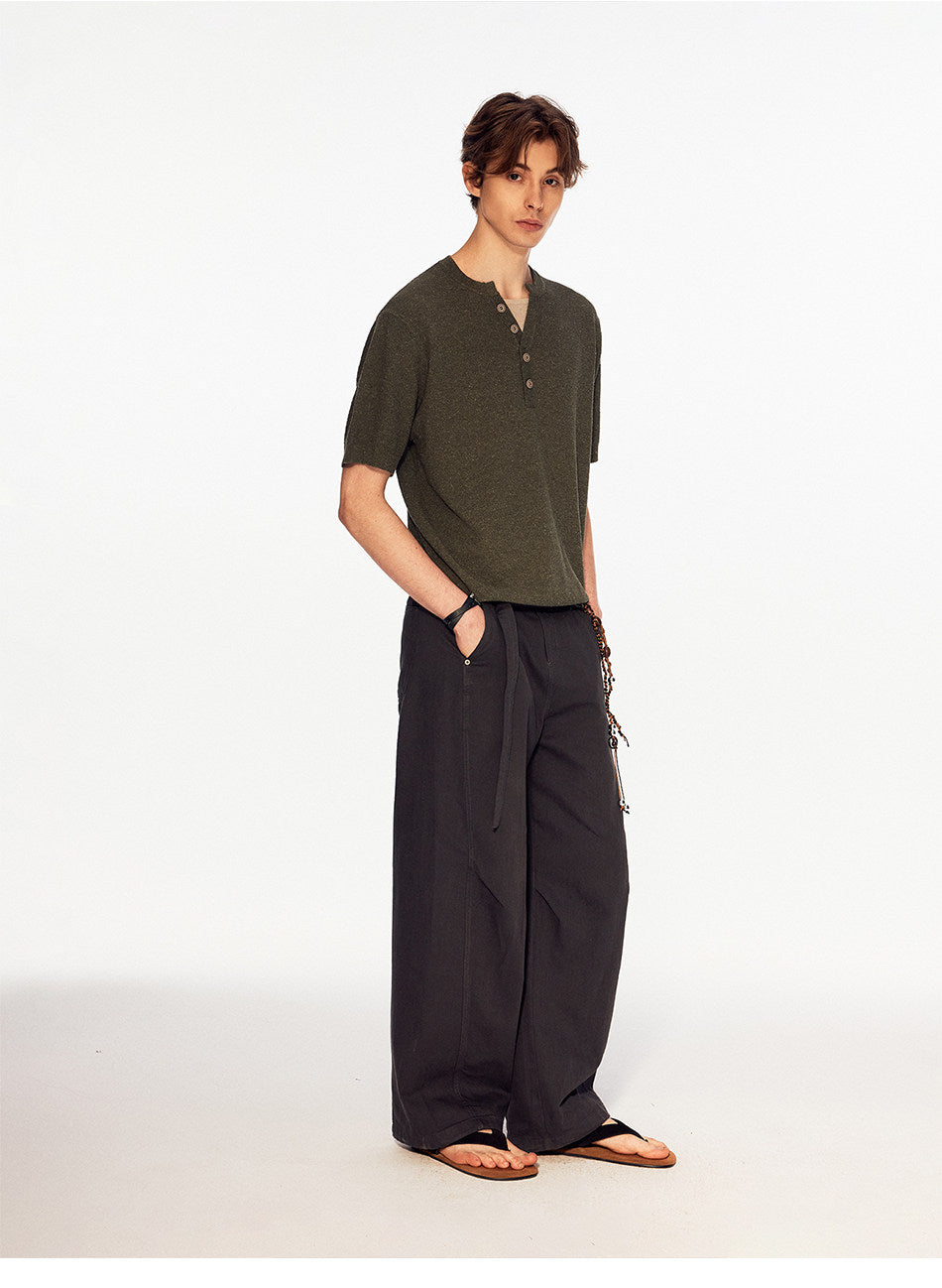 Solid-Color Faux Two-Piece Knit Shirt