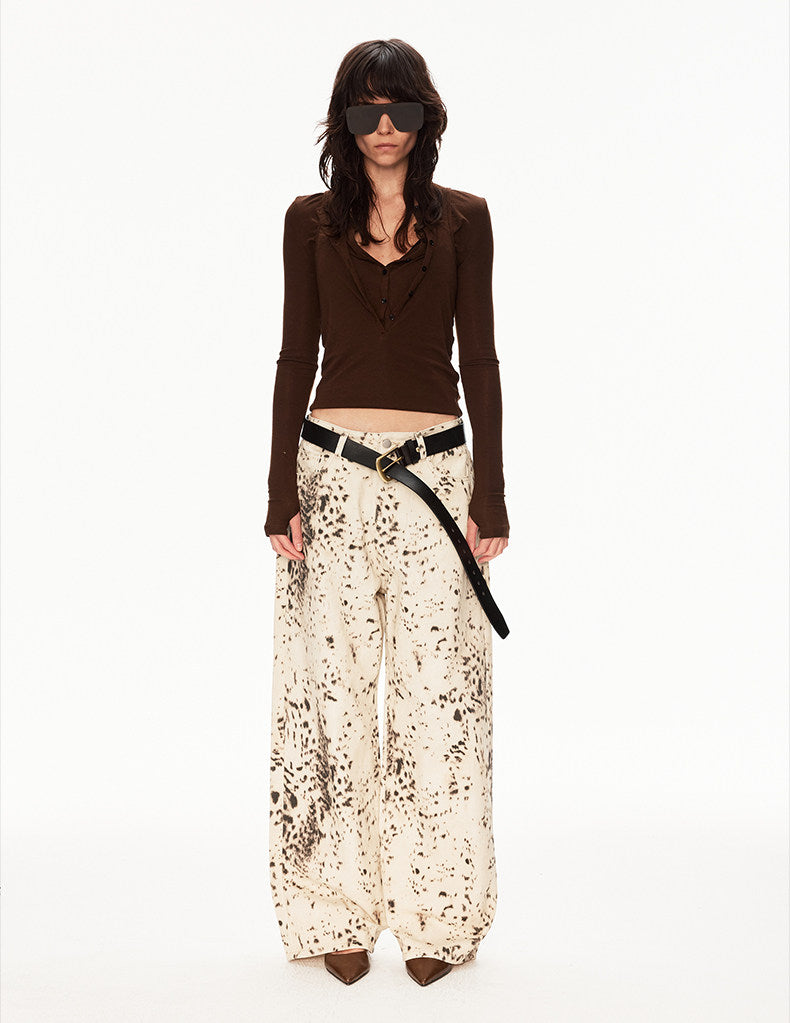 Distressed Leopard-Print Jeans