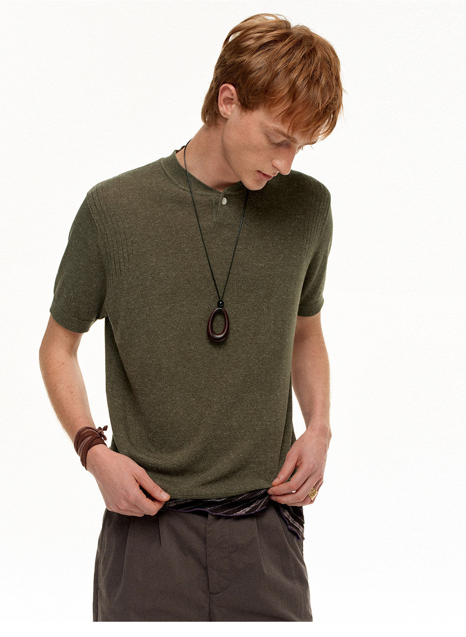 Henley-Neck Loose-Fit Knit