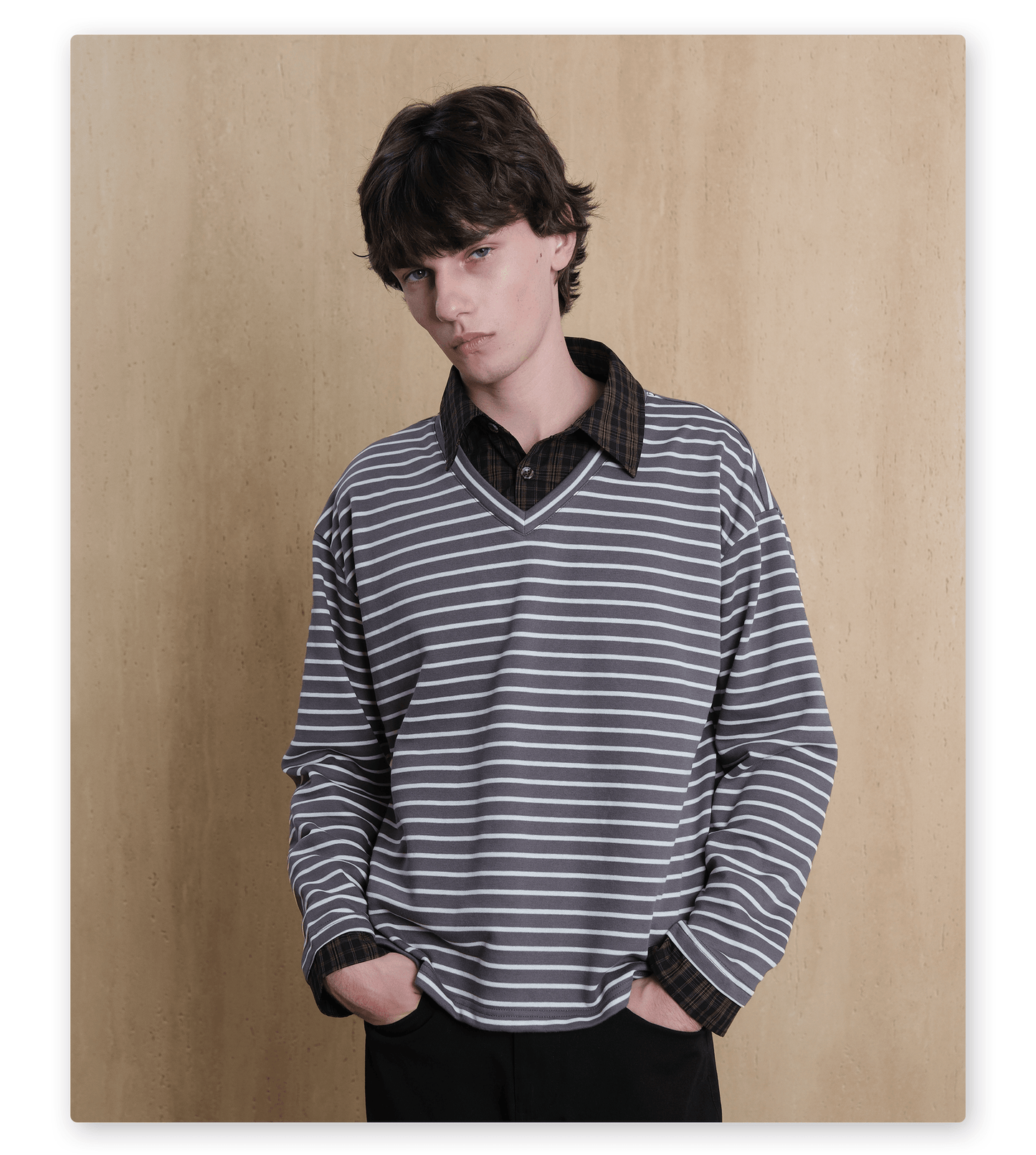 Fake Two-Piece V-Neck Shirt