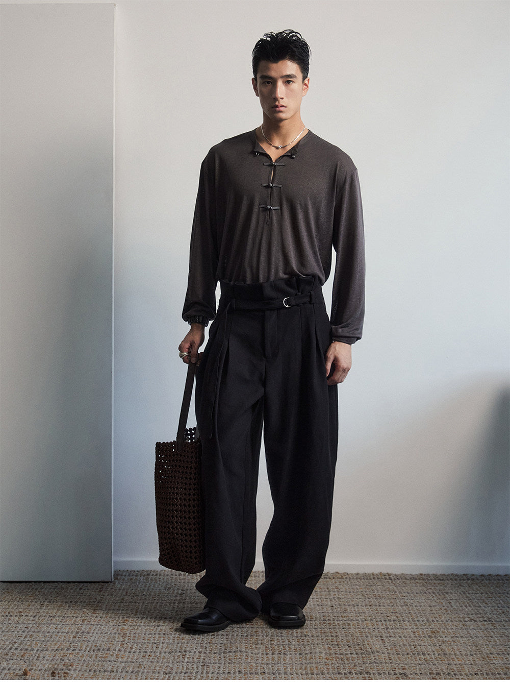 Unisex Two-Tone Pleated Casual Pants