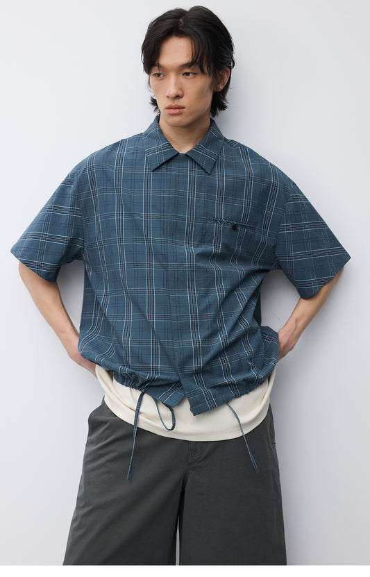 Placket pocket drawstring shirt