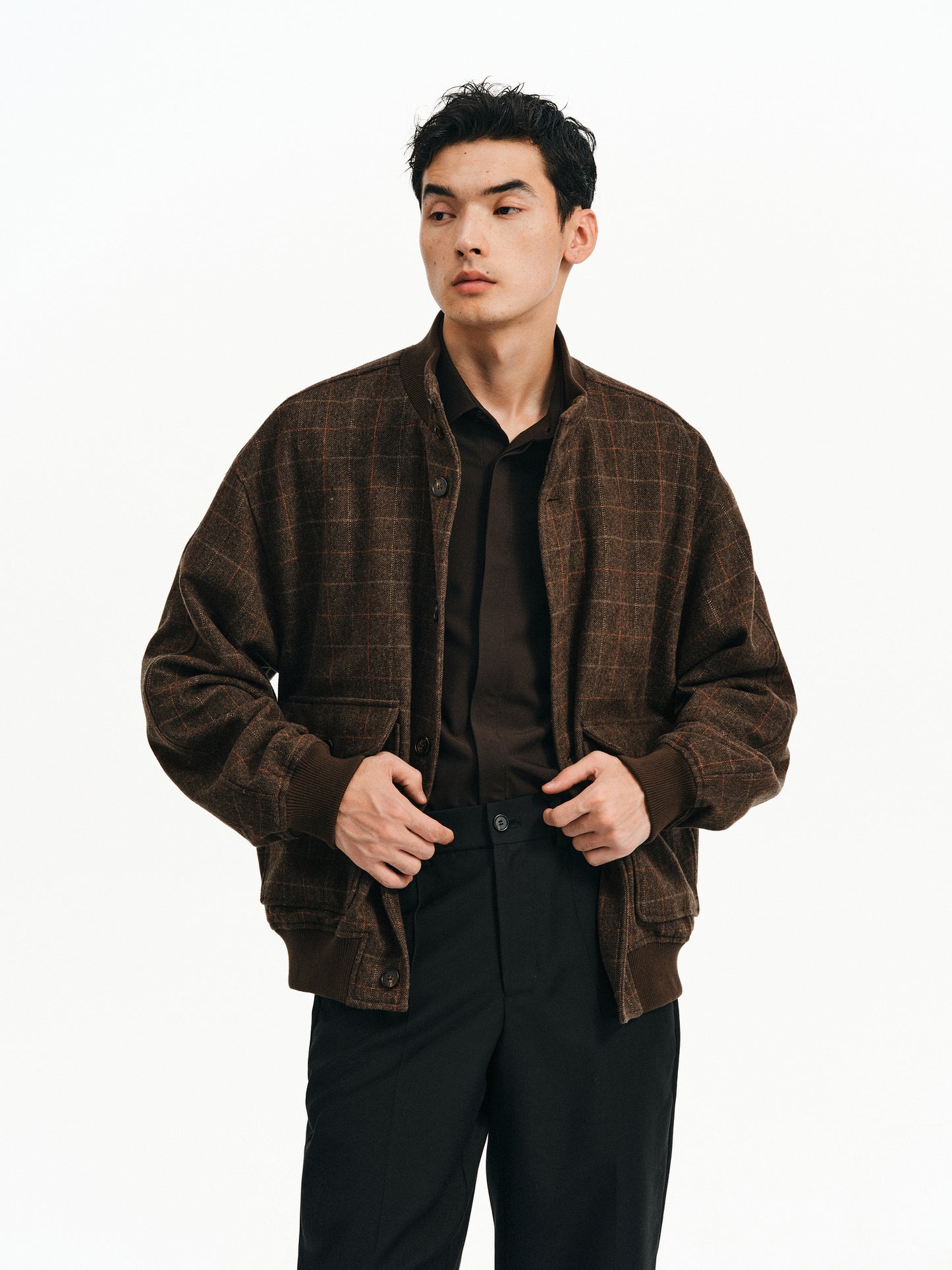 Checkered Stand Collar Jacket