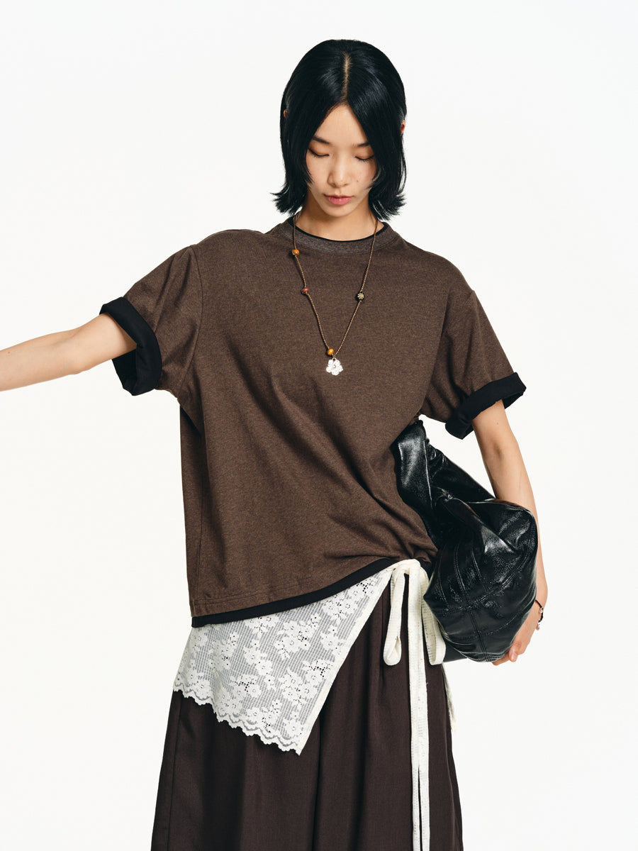 Faux Two Piece Round Neck T-Shirt