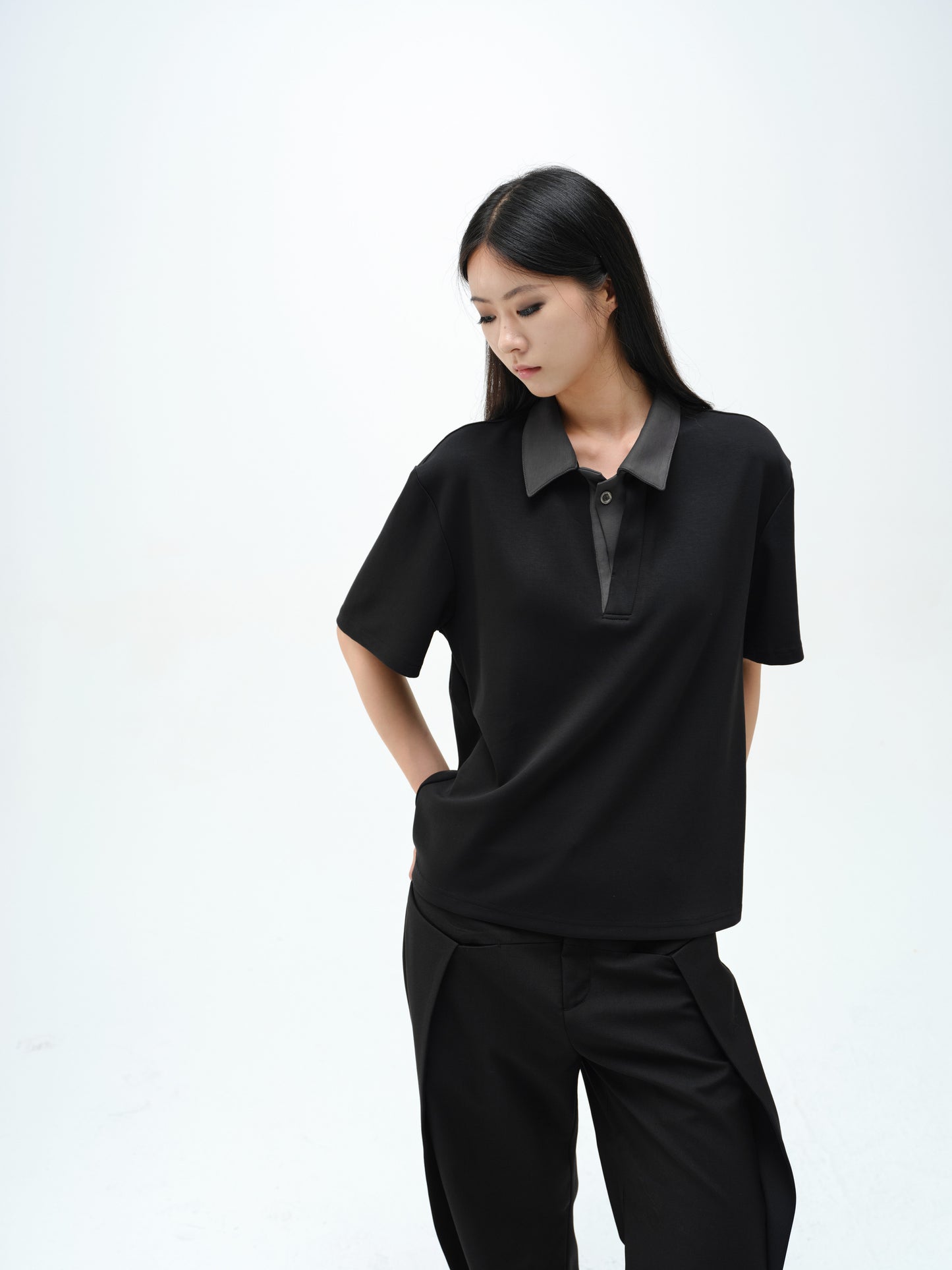 Single-button polo shirt