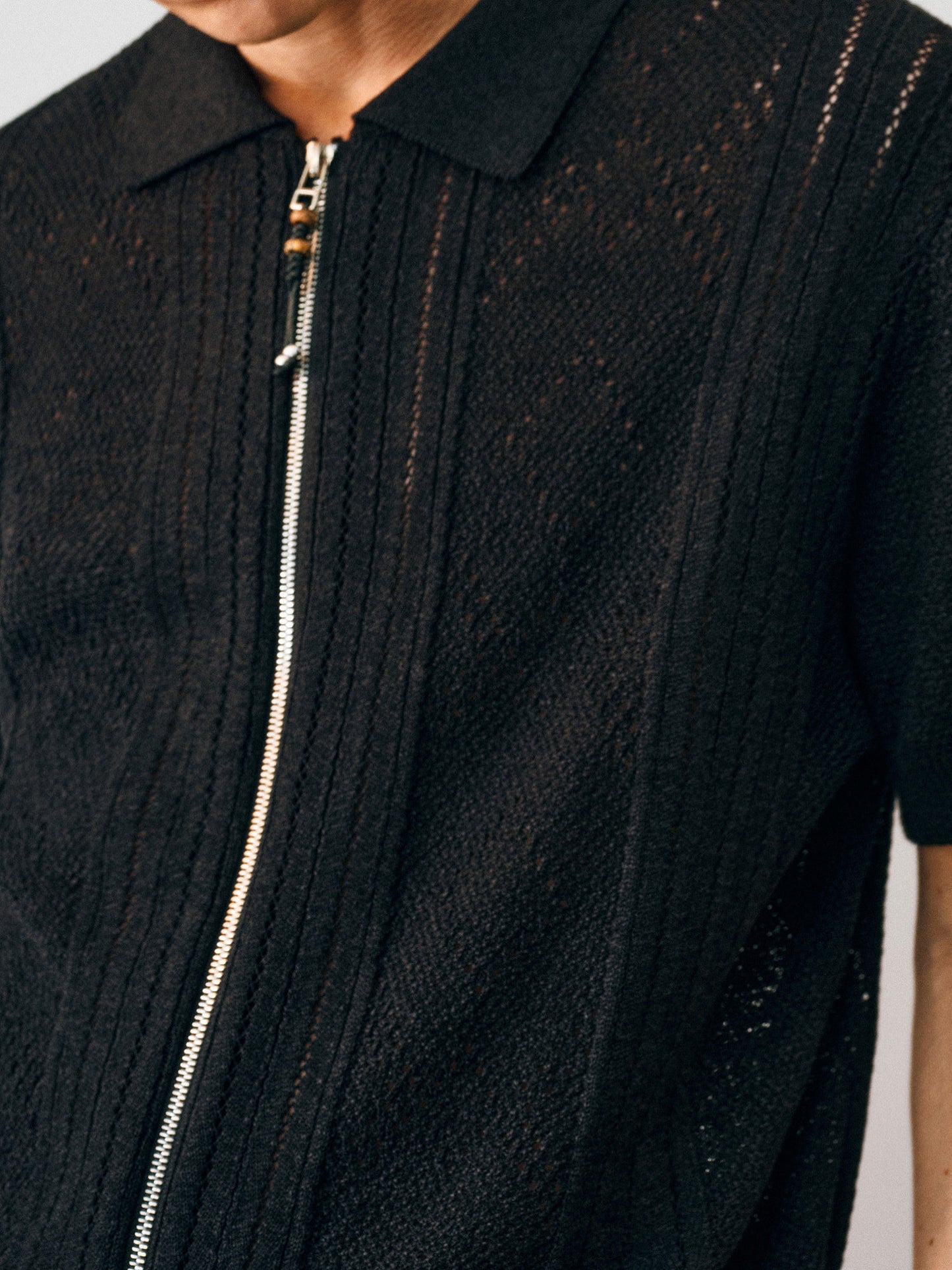 Openwork Knit Zipper Cardigan
