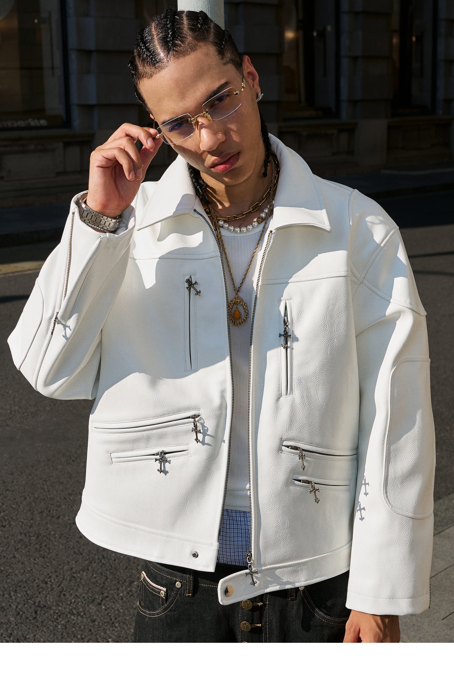 Wide Lapel Leather Jacket