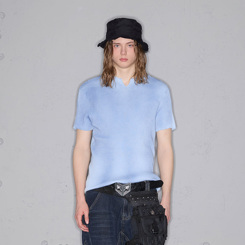 V-Neck Slim Wash Knit T-Shirt