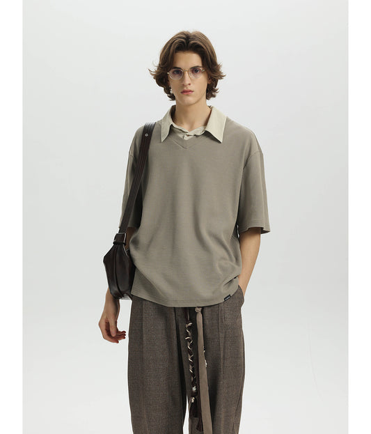 Waffle Contrast Lapel Knit