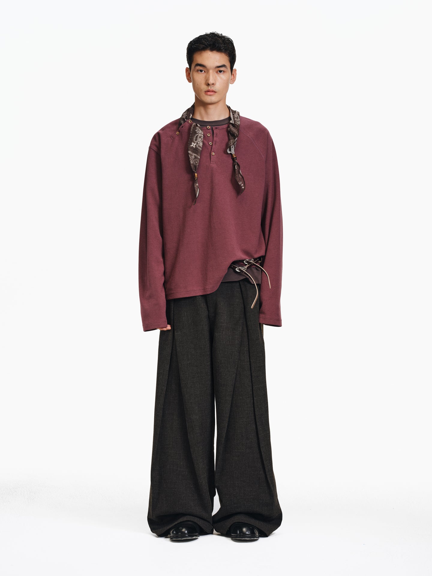 Henry Collar Diagonal Button T-Shirt