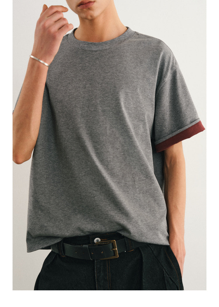 Double layer T-shirt with folded sleeves