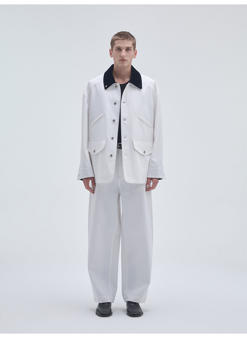 Corduroy Jacket with Collar and Multiple Pockets