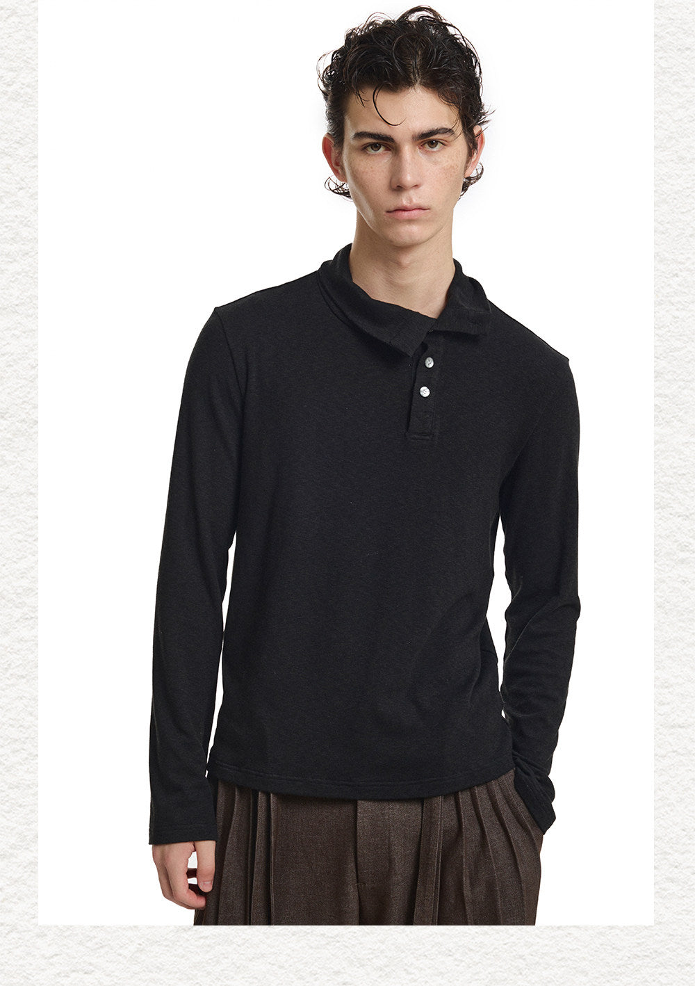 Henry Diagonal Collar  Stretch T-Shirt