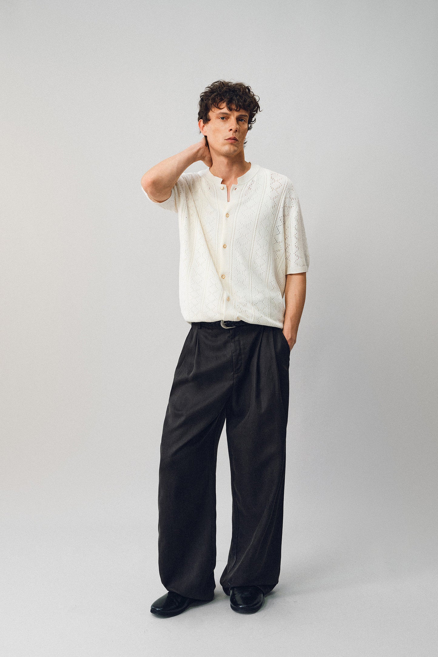 Openwork Linen Knit Shirt