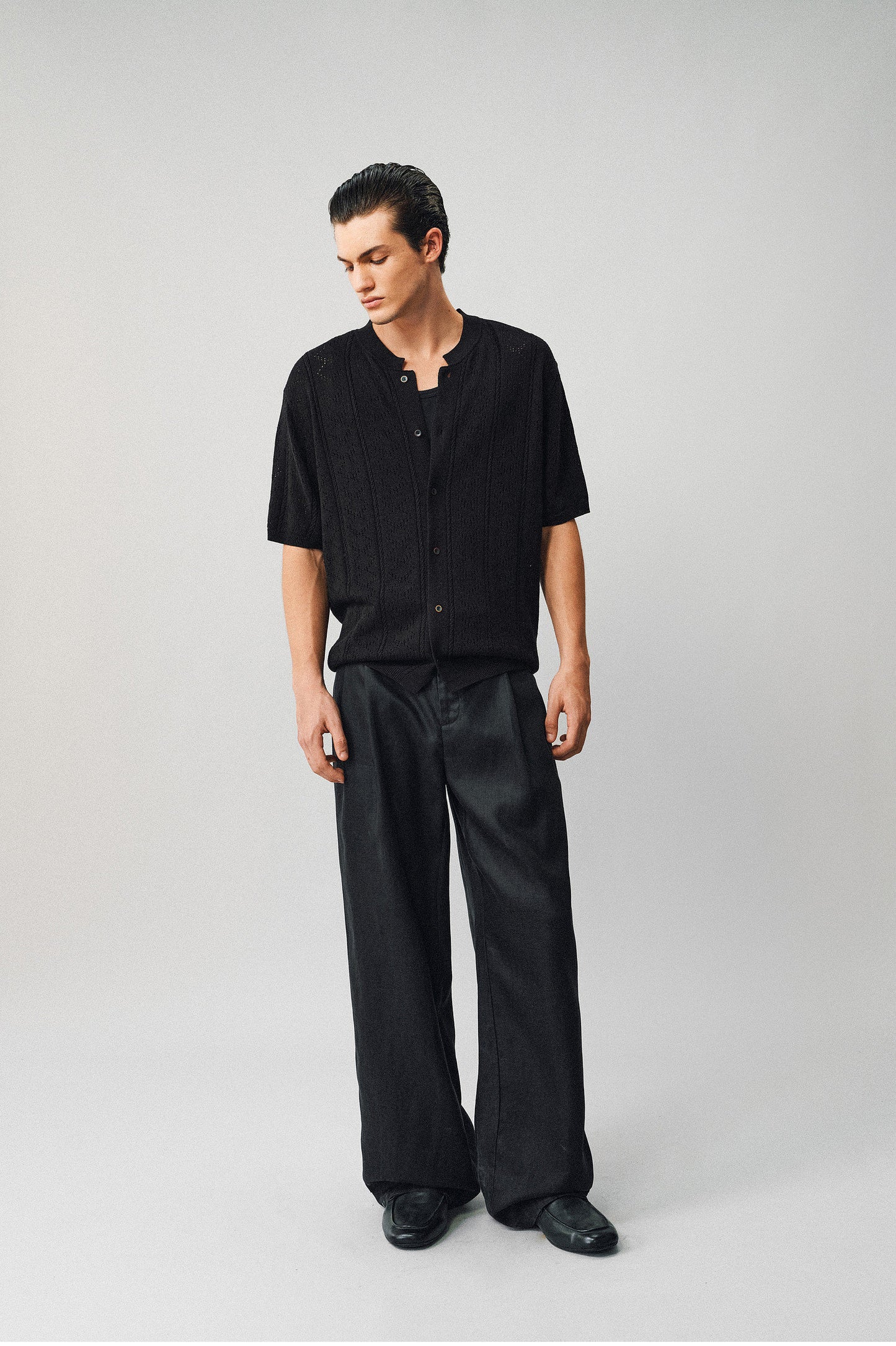 Openwork Linen Knit Shirt