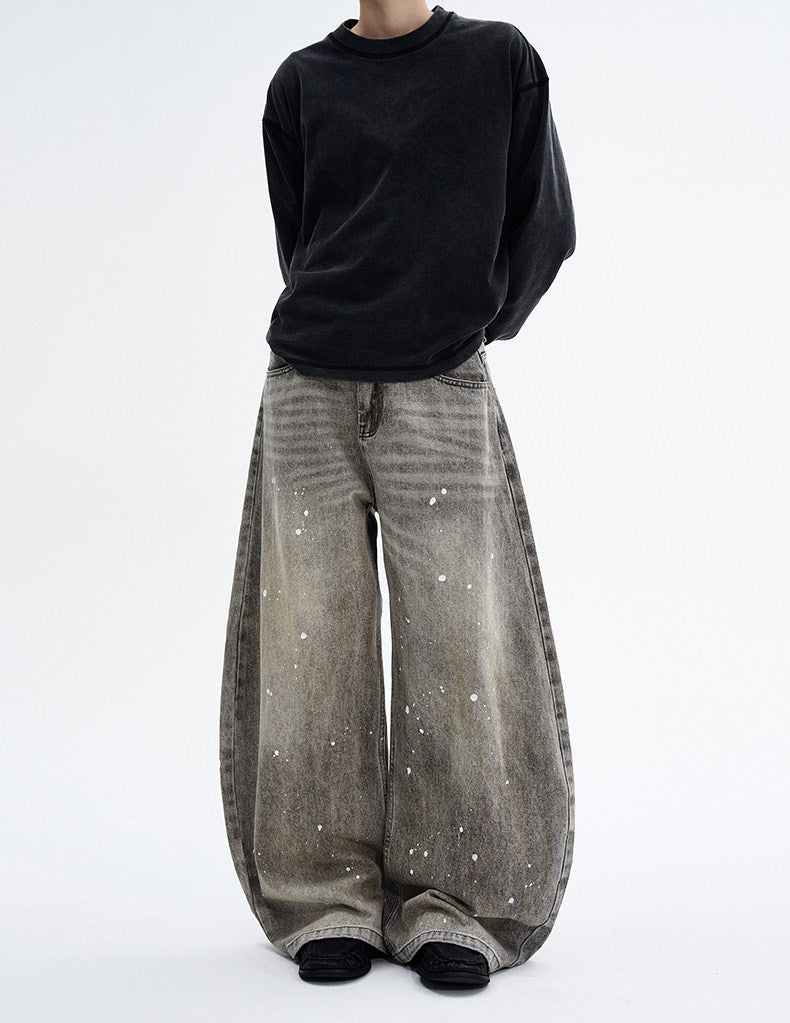 Paint Splatter Design Curve Blade Jeans