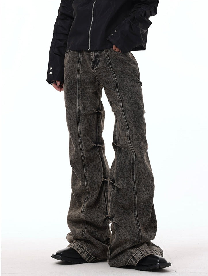 Pleated Retro Damaged Wash Jeans