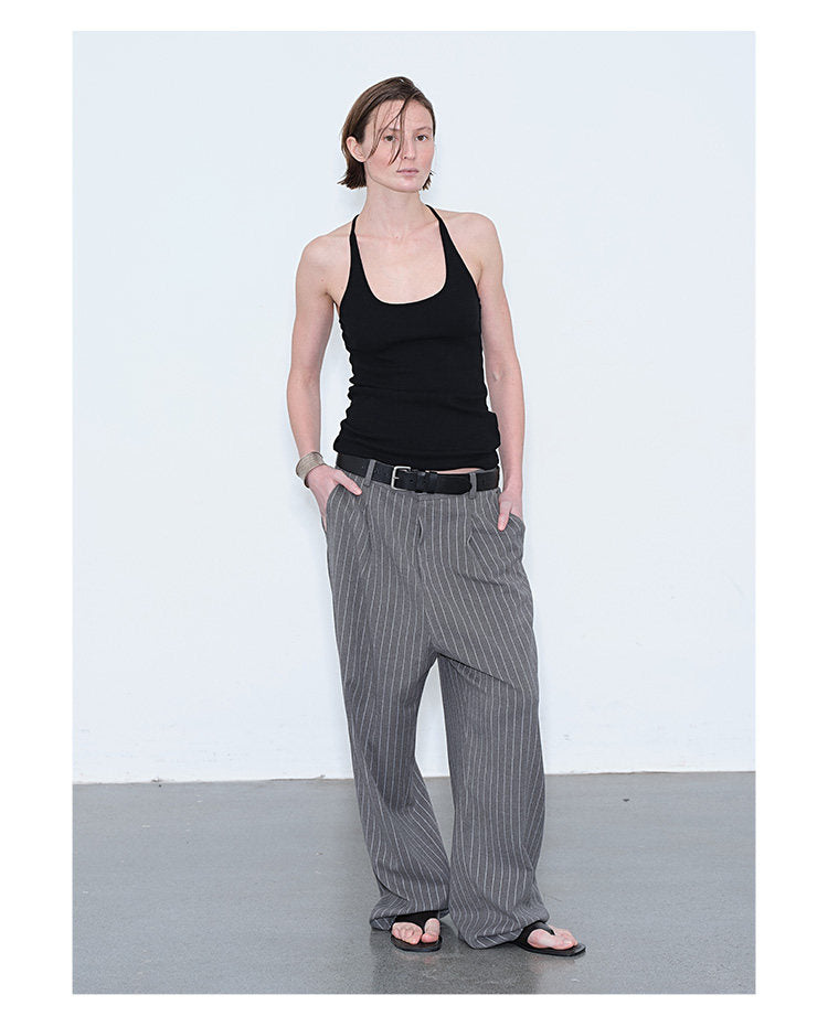 Striped Pleated Casual Pants