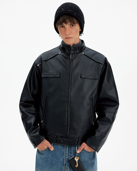 Deconstructed PU Leather Jacket