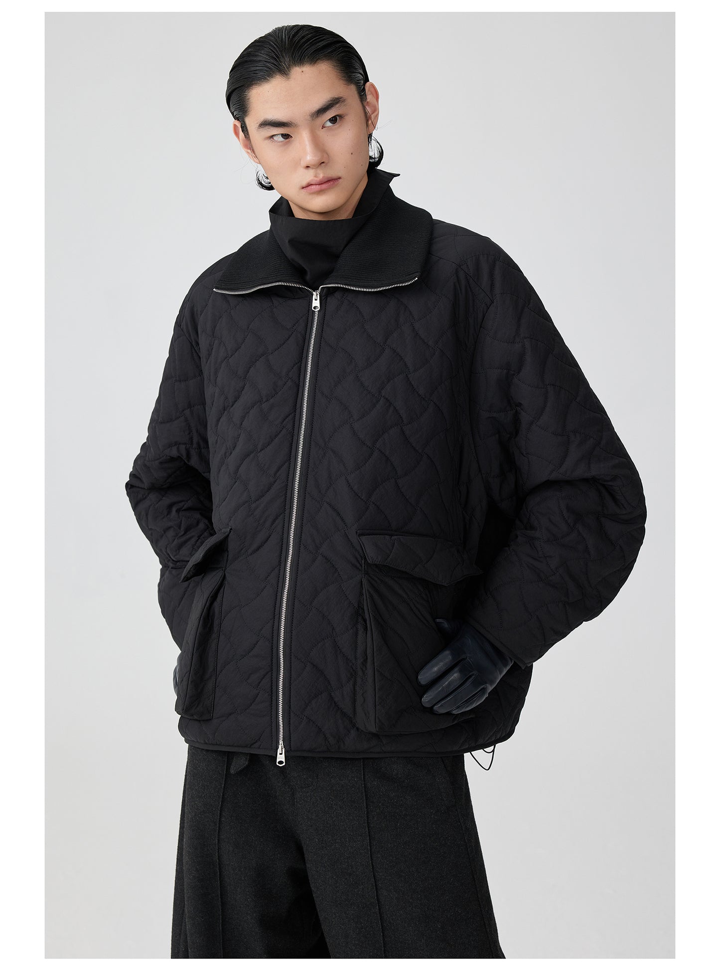 Rib Collar Quilted Jacket