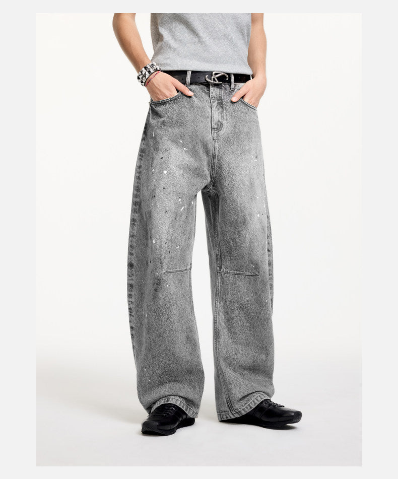 Retro Splash Ink Curved Denim Pants