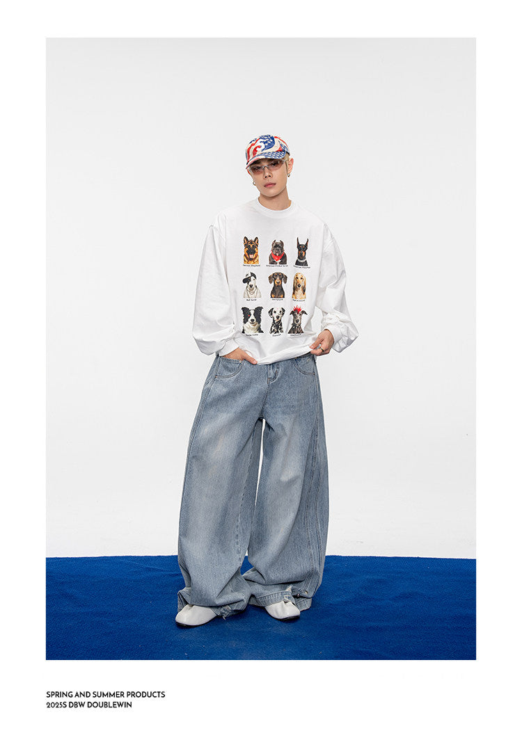 Puppy Print Drop-Shoulder T-Shirt