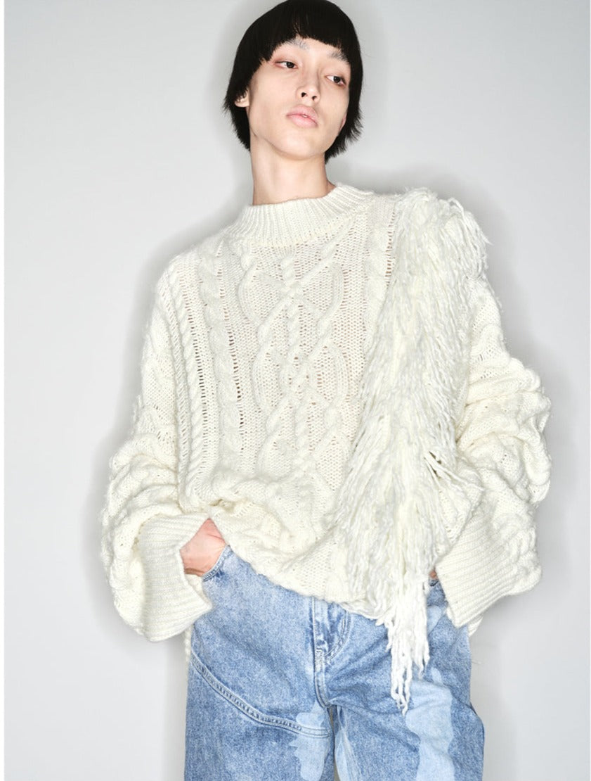 Loose-fitting long-hair thick knit sweater