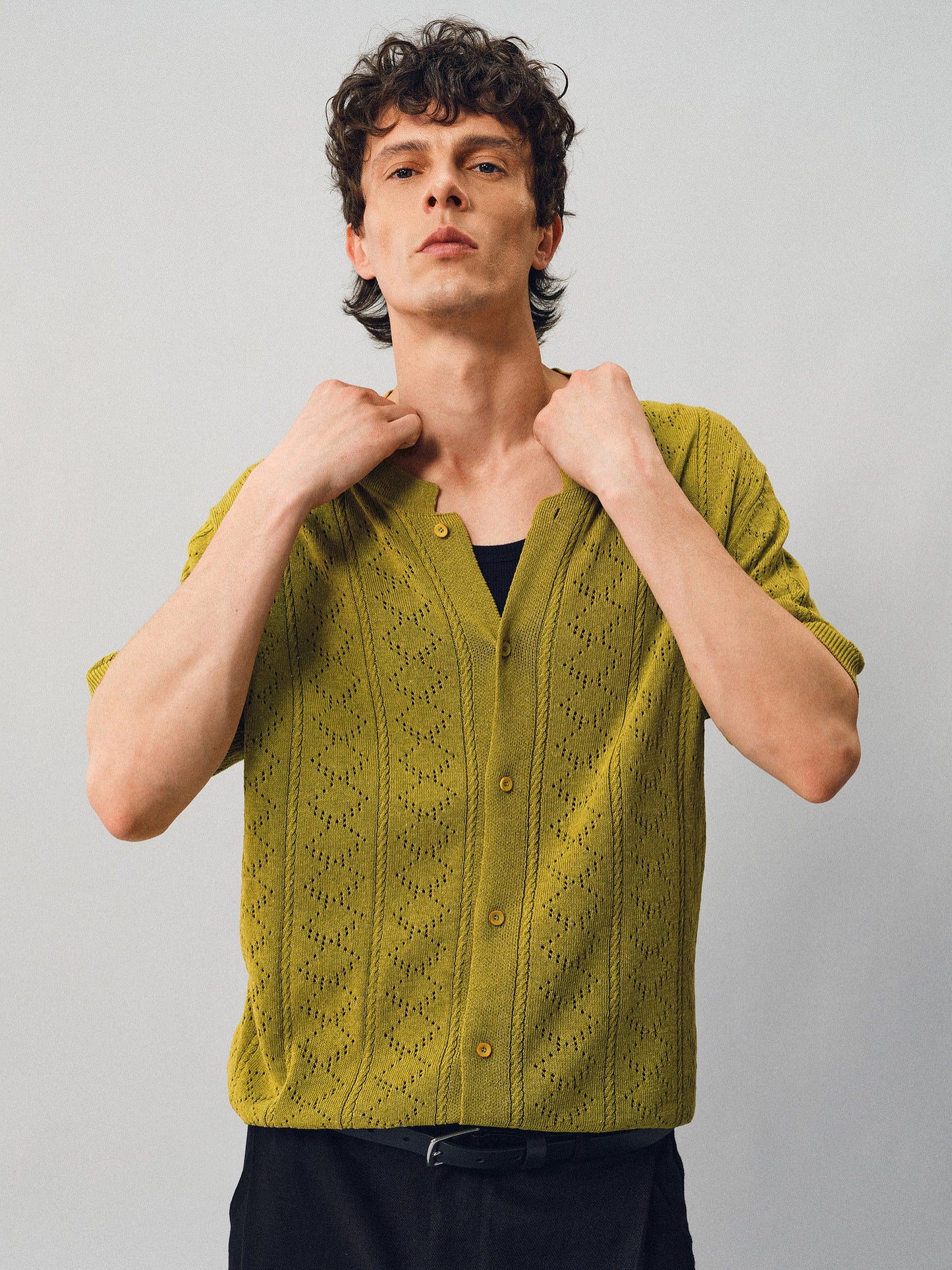 Openwork Linen Knit Shirt