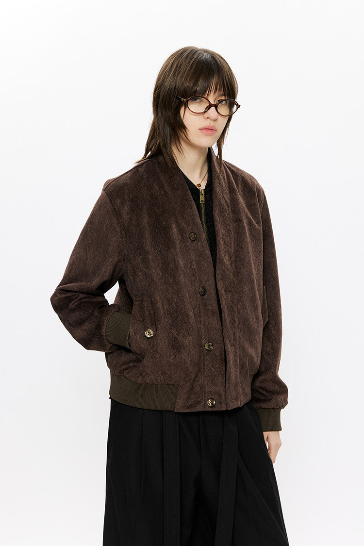 V-neck Two-Tone Chenille Texture Jacket