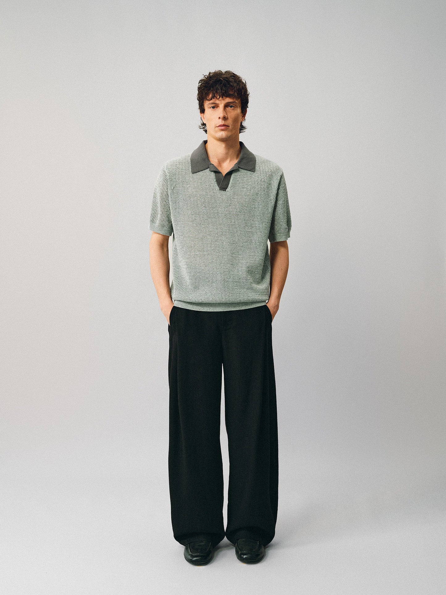 Openwork Knit Polo Shirt